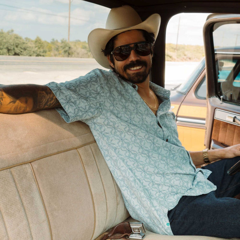 City Slicker Button Up Short Sleeve – Arizola Chevron - Faded Blue