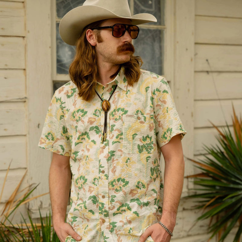 City Slicker Button Up Short Sleeve – Alondra - Cream/Green