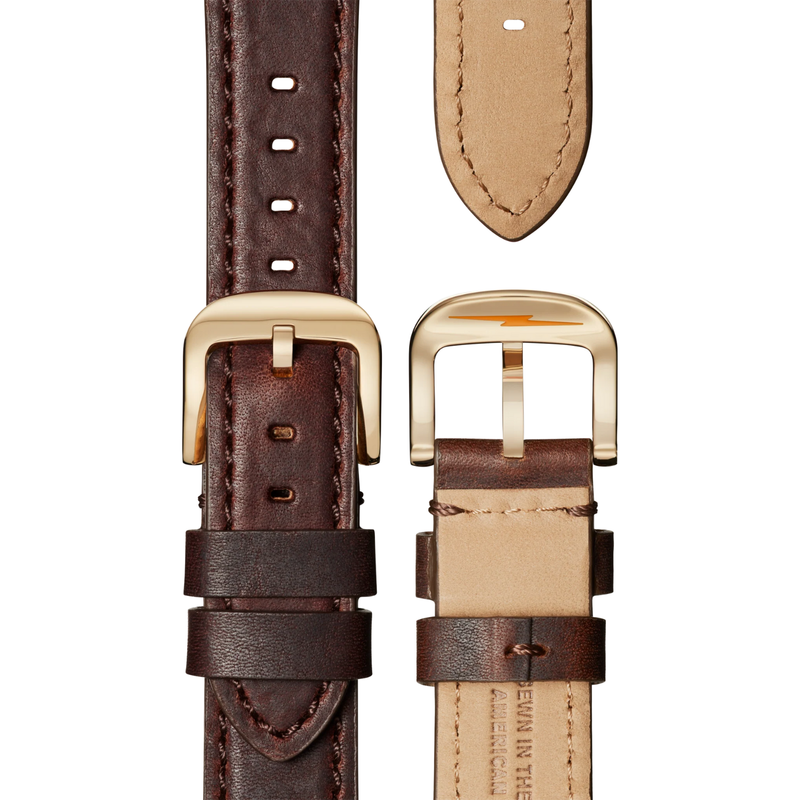 Runwell 2 Eye Chrono 41mm Cattail Brown Leather Strap - Rooster