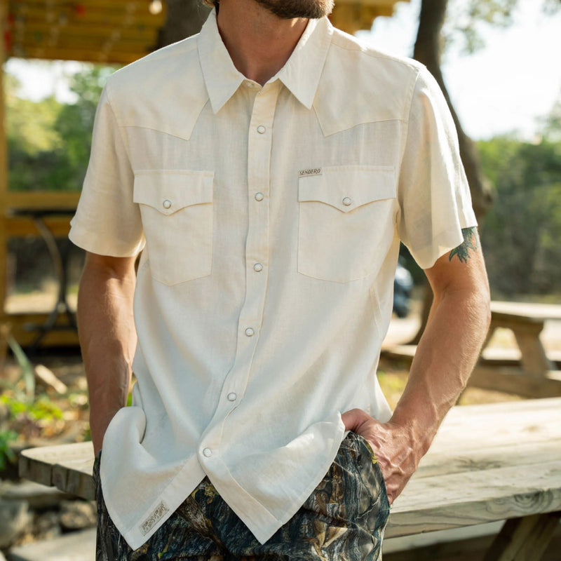 The Wyatt Pearl Snap Short Sleeve Solid – Antique White