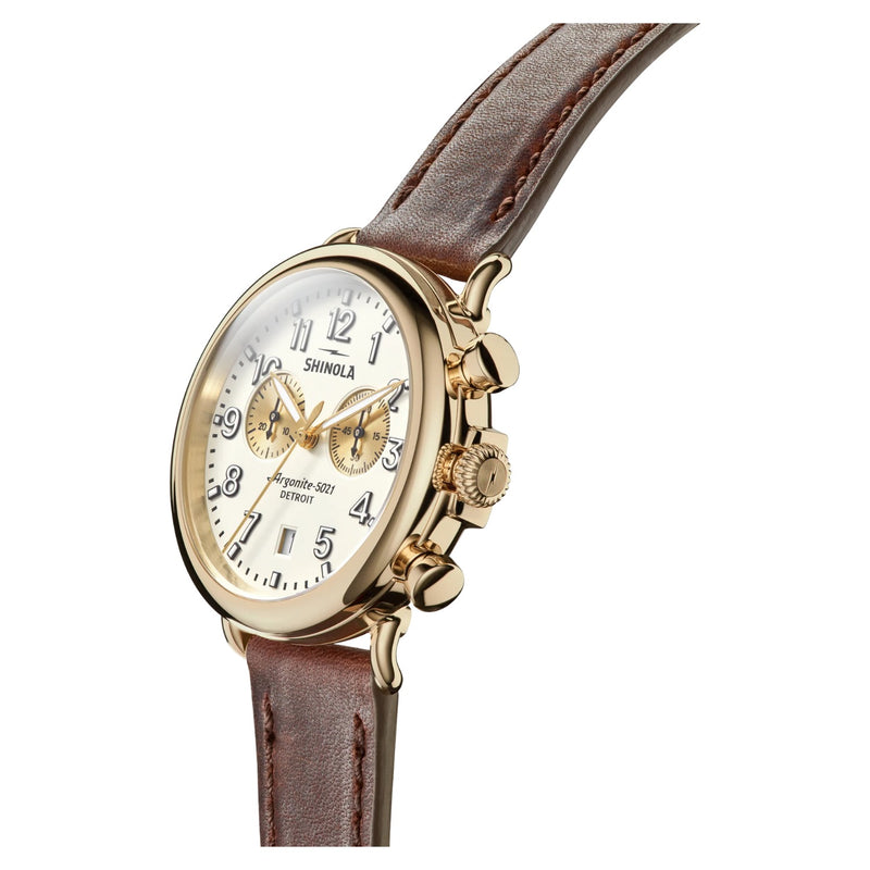 Runwell 2 Eye Chrono 41mm Cattail Brown Leather Strap - Rooster