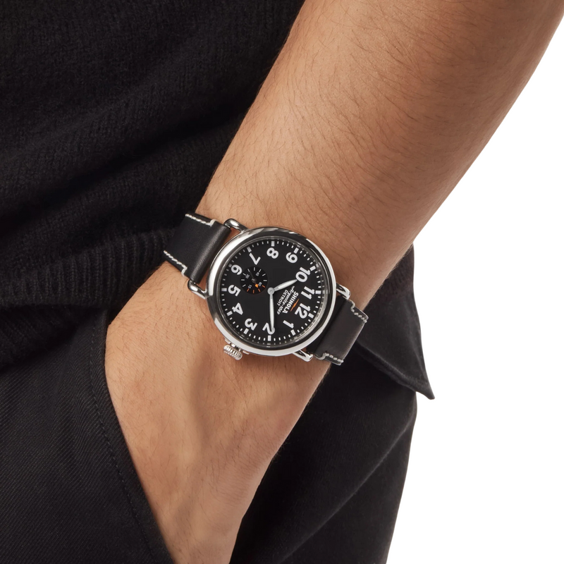 Runwell Sub Second 47mm Black Leather Strap - Rooster
