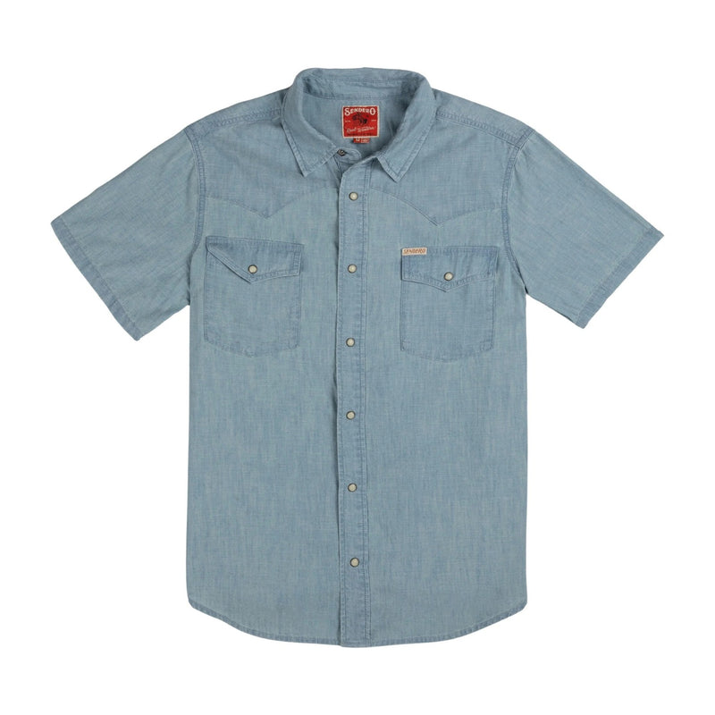 The Wyatt Pearl Snap Short Sleeve Solid – Washed Indigo Chambray