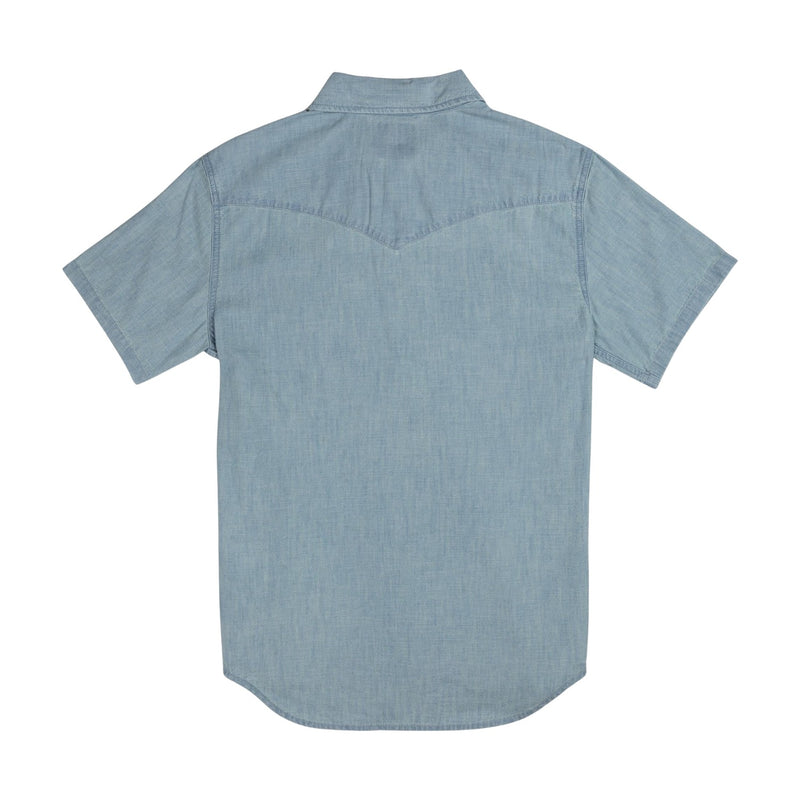 The Wyatt Pearl Snap Short Sleeve Solid – Washed Indigo Chambray