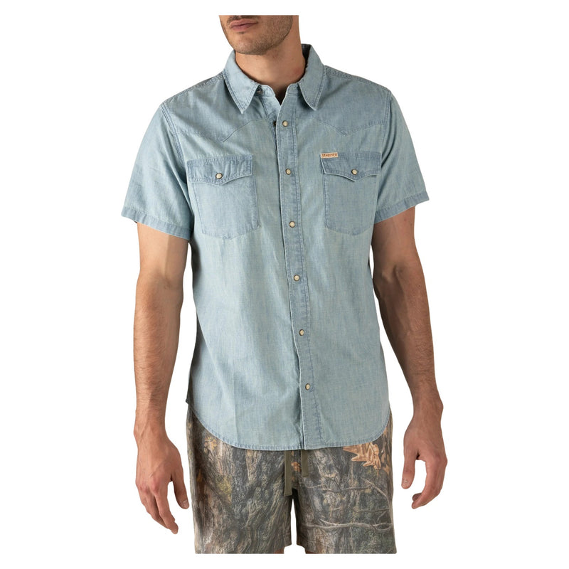 The Wyatt Pearl Snap Short Sleeve Solid – Washed Indigo Chambray