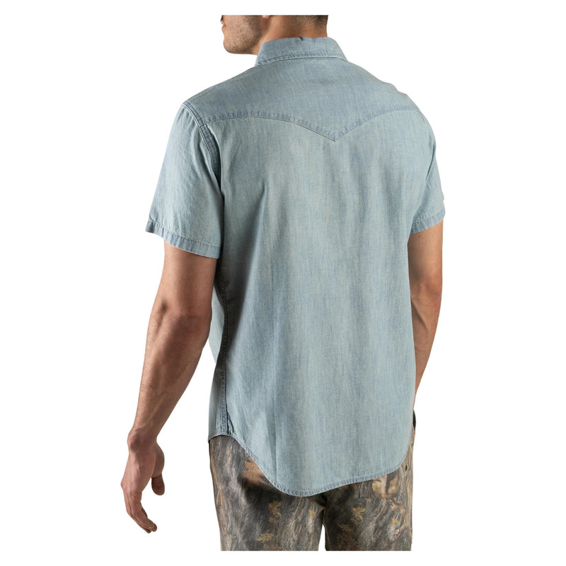 The Wyatt Pearl Snap Short Sleeve Solid – Washed Indigo Chambray