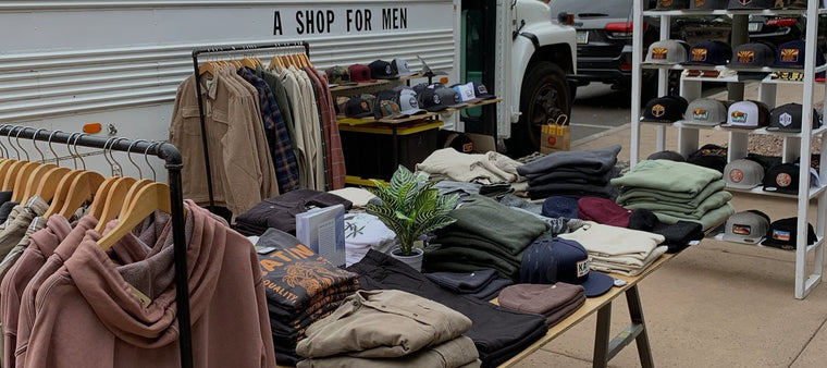 The original Rooster Bus — the converted bus that became a local men's clothing store