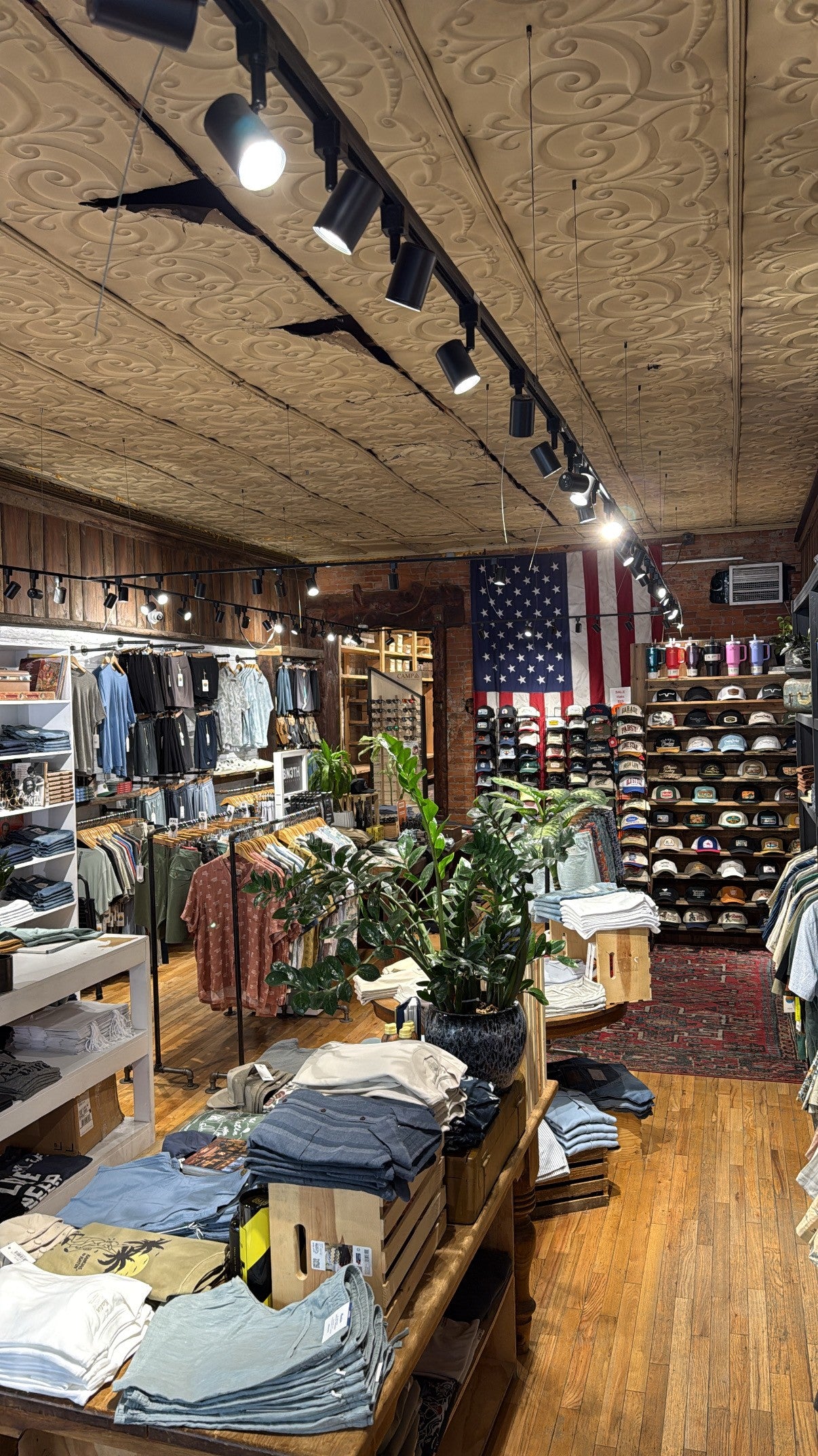 Inside the Rooster Bus men's clothing store in downtown Flagstaff, Arizona