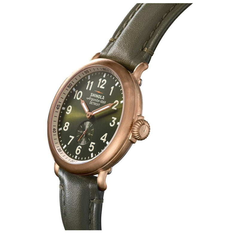 43mm Bronze Runwell Sub Second Olive Green Watch - Rooster 