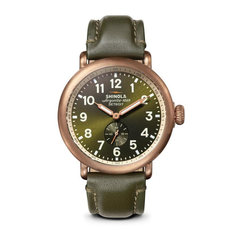 43mm Bronze Runwell Sub Second Olive Green Watch - Rooster 