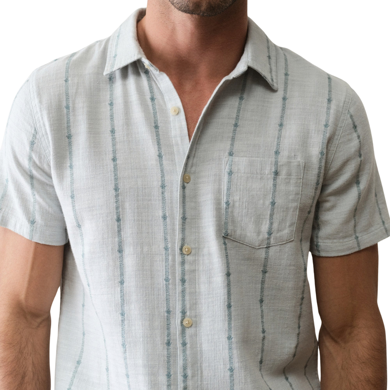 Classic Embroidered Stretch Selvage Shirt – Blue Embroidery