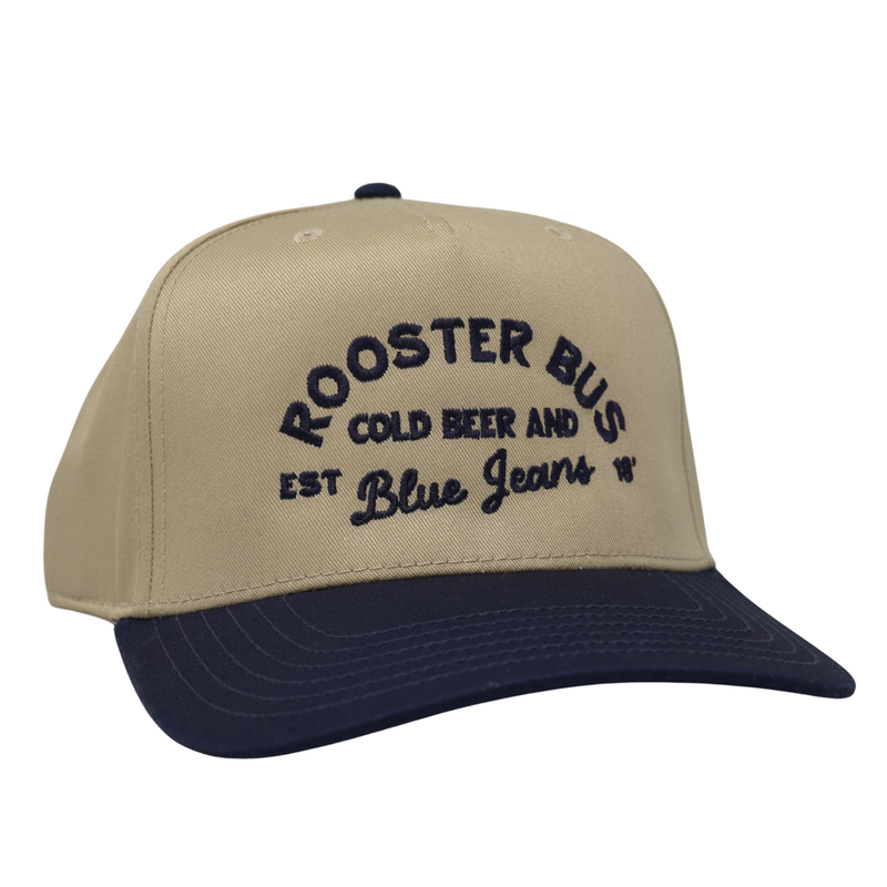 Cold Beer and Blue Jeans Rooster Bus Hat – Khaki/ Navy