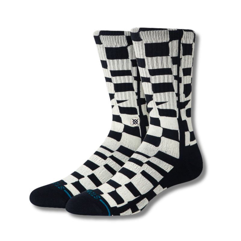 Cotton Crew Medium Cushion Socks – Wave Check - Black
