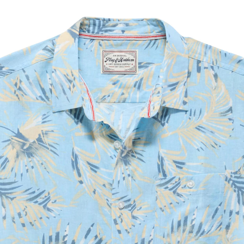 Munford SS Palm Print Shirt – Blue/Tan/White