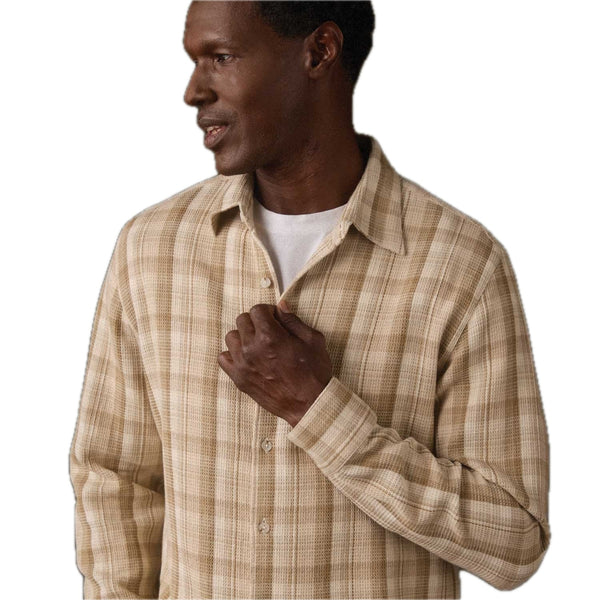 Woven Waffle Button Up Khaki Plaid - Rooster Bus