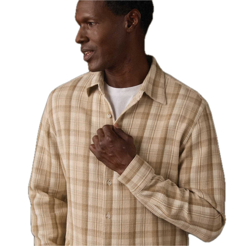 Woven Waffle Button Up Khaki Plaid - Rooster Bus