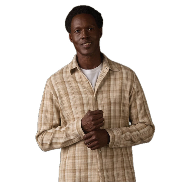 Woven Waffle Button Up Khaki Plaid - Rooster Bus