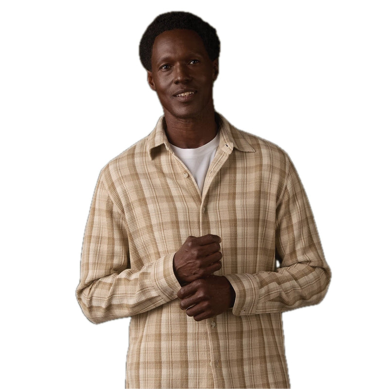 Woven Waffle Button Up Khaki Plaid - Rooster Bus