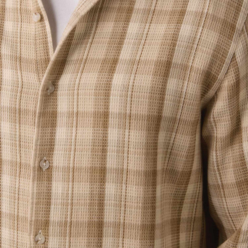 Woven Waffle Button Up Khaki Plaid - Rooster Bus