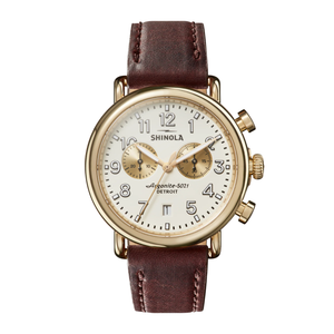 Runwell 2 Eye Chrono 41mm Cattail Brown Leather Strap - Rooster 