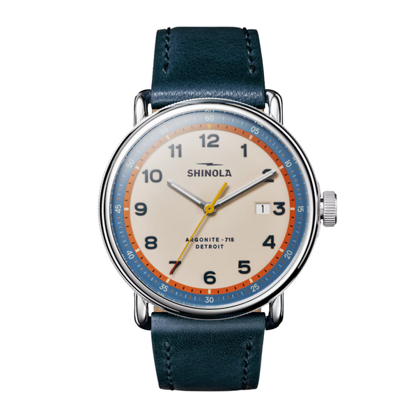 Canfield Model C56 3HD 43mm, Navy Leather Strap - Rooster 