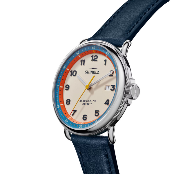 Canfield Model C56 3HD 43mm, Navy Leather Strap - Rooster 