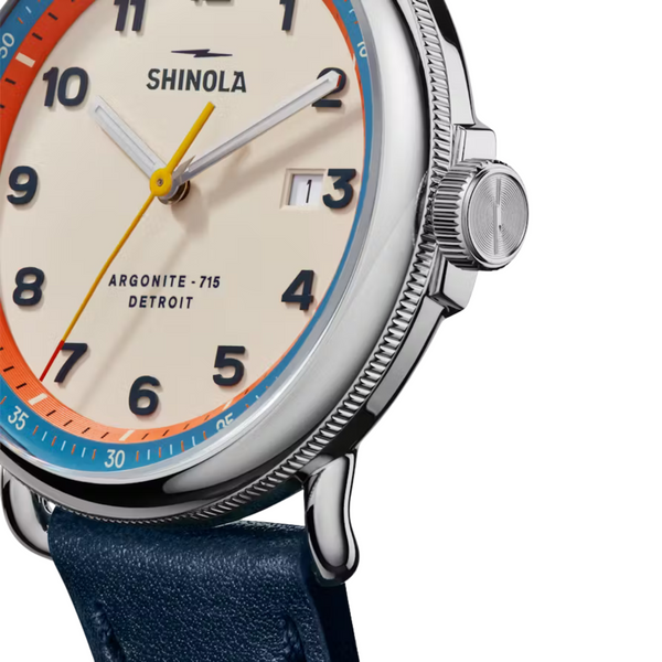 Canfield Model C56 3HD 43mm, Navy Leather Strap - Rooster 