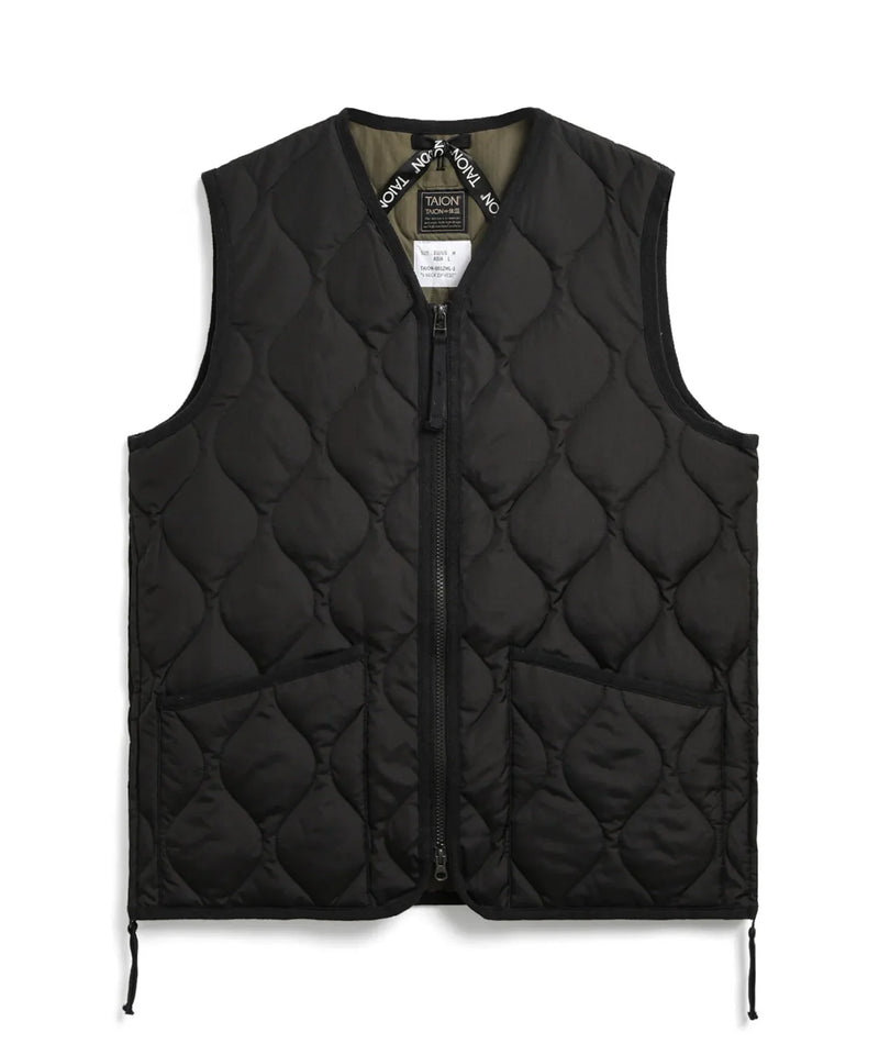 Military Zip V-Neck Down Vest (Hard Shell) - Rooster 