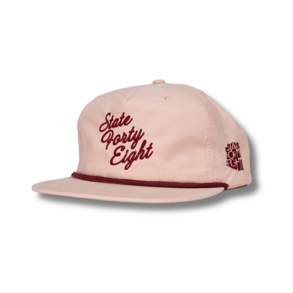 Snapback Hat Summer Script Pale Peach & Maroon - Rooster 