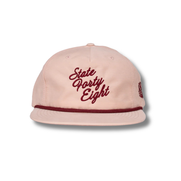 Snapback Hat Summer Script Pale Peach & Maroon - Rooster 