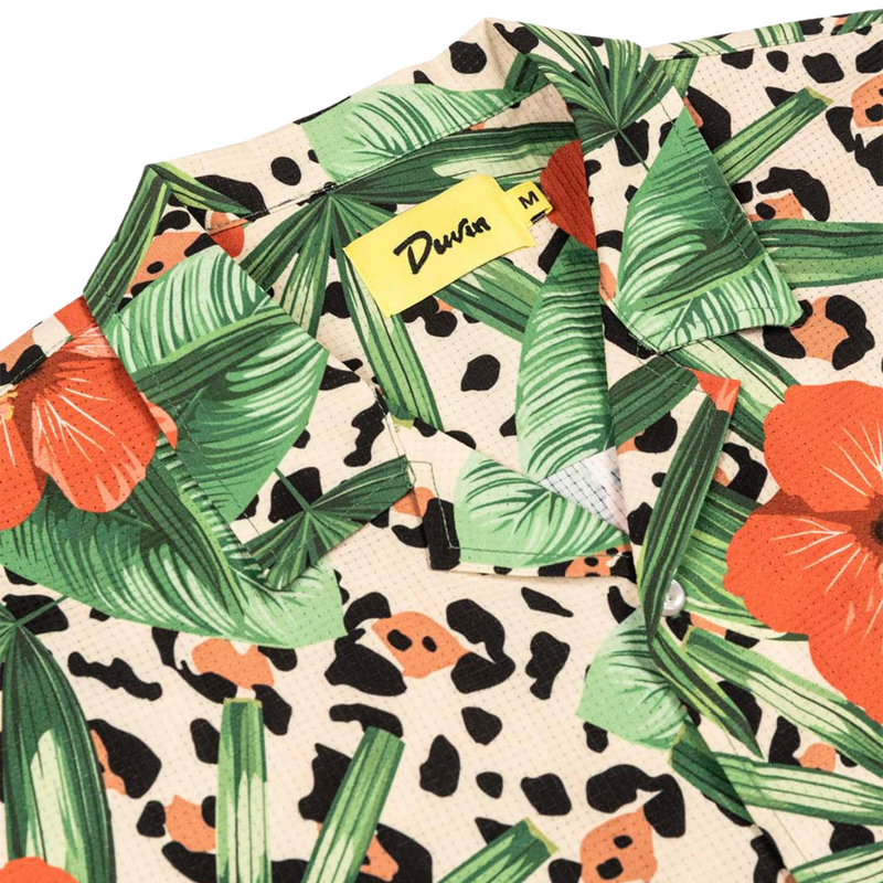 Cat Floral Leisure Stretch Buttonup – Green/ Cheetah