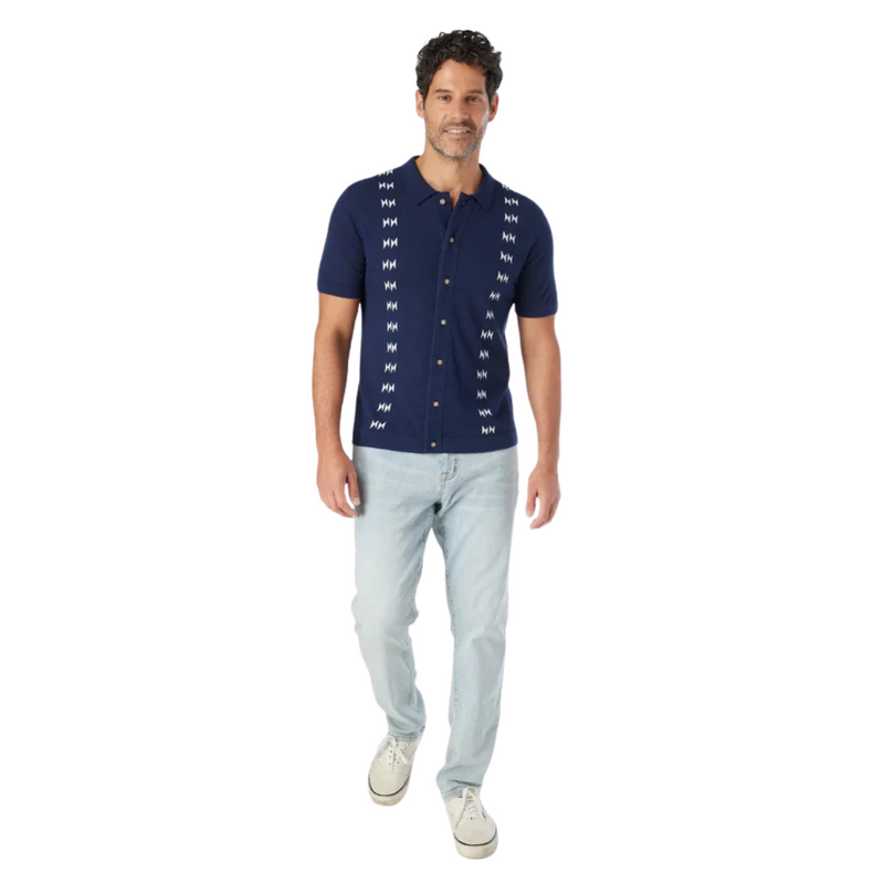Seawool Sweater Shirt - White Lotus – Navy Shibori Stripe