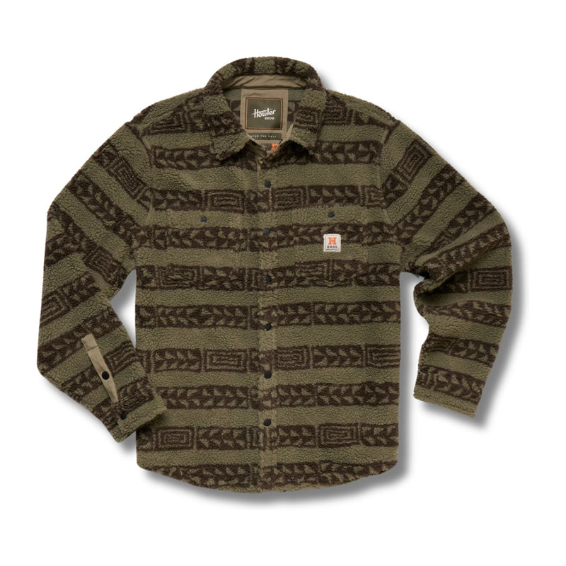 Allegheny Fleece Overshirt – Mink Hanko Stripe : Lichen Green / Croc Brown