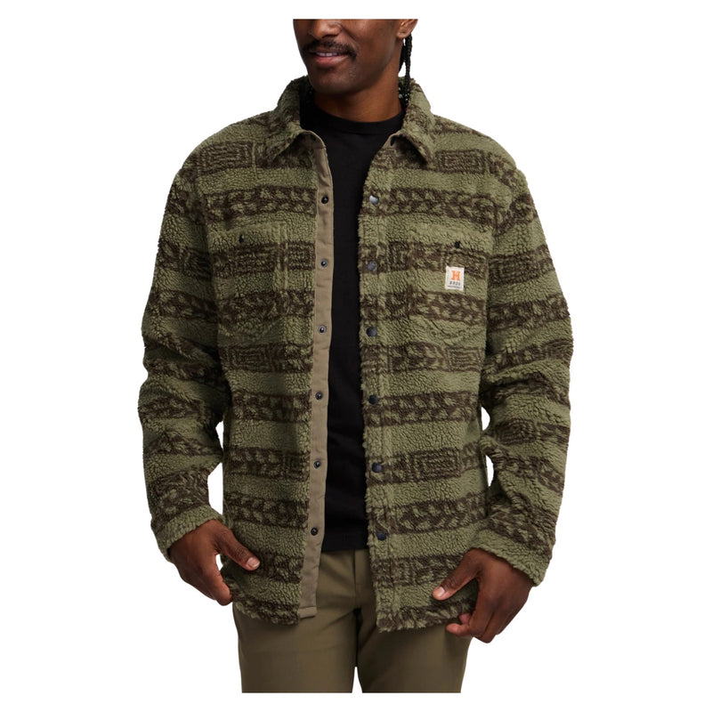 Allegheny Fleece Overshirt – Mink Hanko Stripe : Lichen Green / Croc Brown