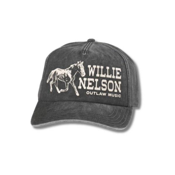 Front view of American Needle Willie Nelson Walker Hat in Black featuring a vintage-style Willie Nelson patch on a relaxed unstructured crown