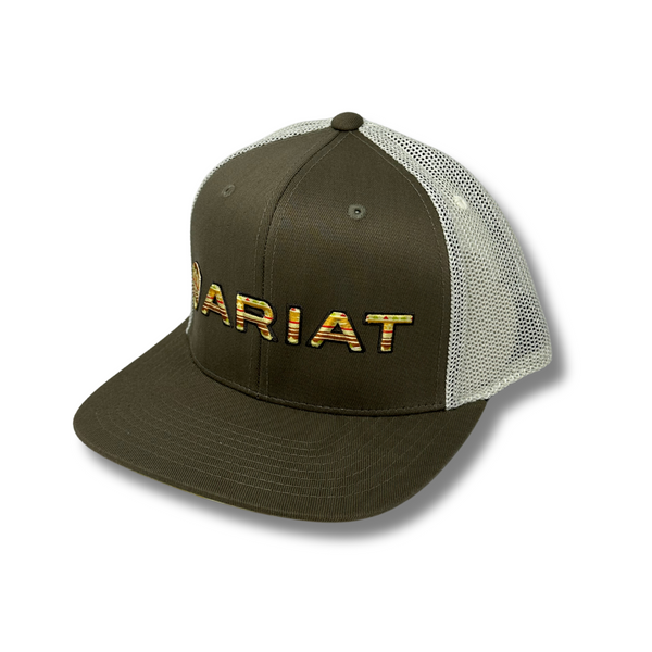 Side view of Ariat Logo Cap in dark green showing curved brim and mesh back for ventilation - Rooster