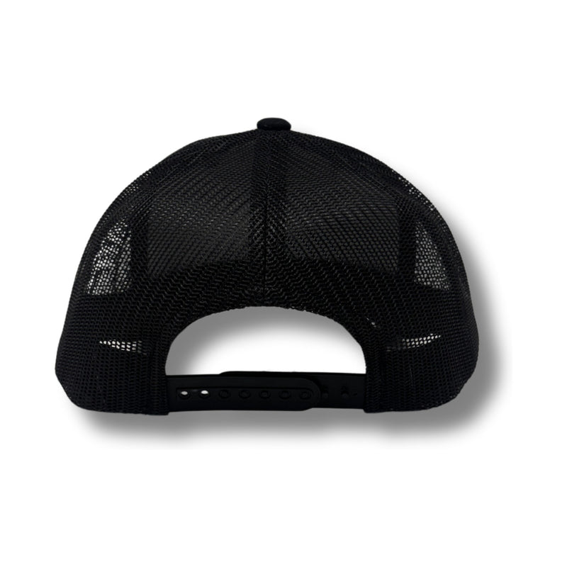 Back view of Local Stated BA Cactus Hat in Black/Black with adjustable snapback closure and tonal mesh back panels