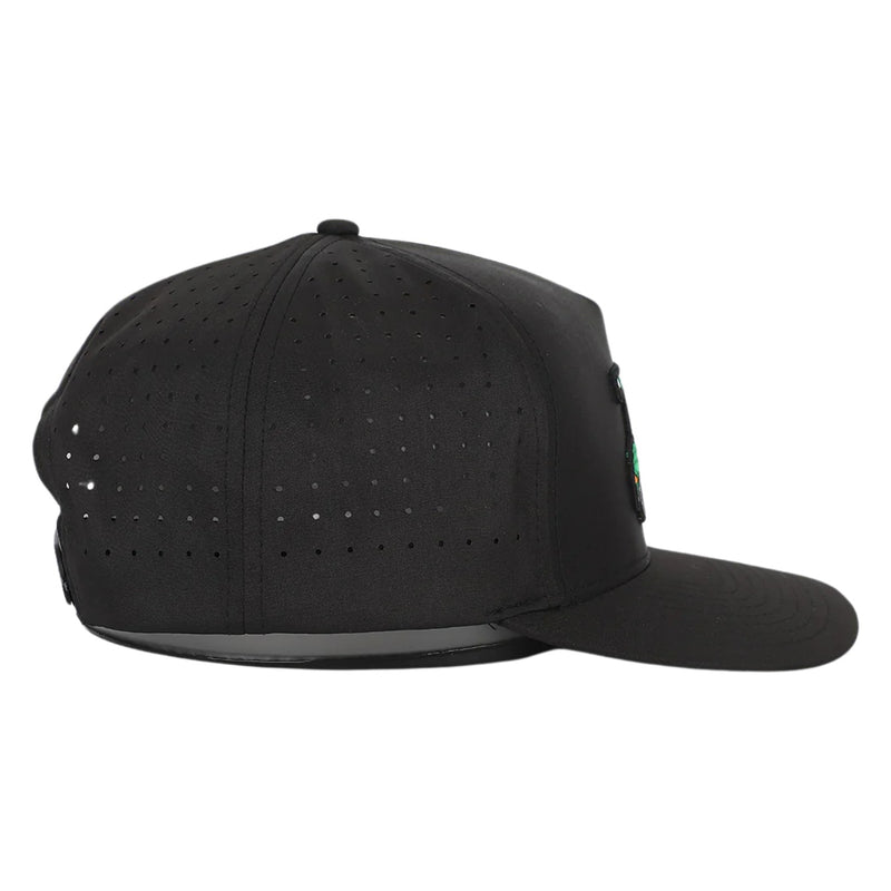 Side view of Waggle Bev Cart Hat showing mid-profile fit, curved visor, and breathable mesh side panels