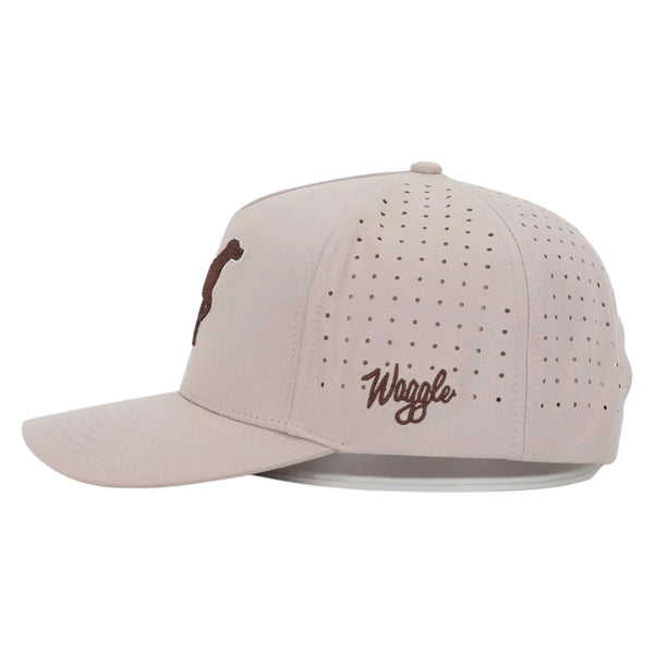 Side view of Waggle Bird Dog Hat showing a mid-profile fit, curved brim, and breathable perforated mesh side panels