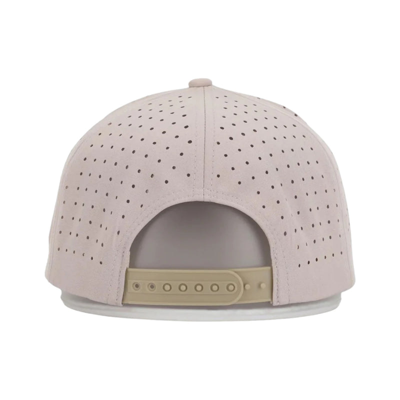 Back view of Waggle Bird Dog Hat with an adjustable snapback closure and perforated back panels for ventilation