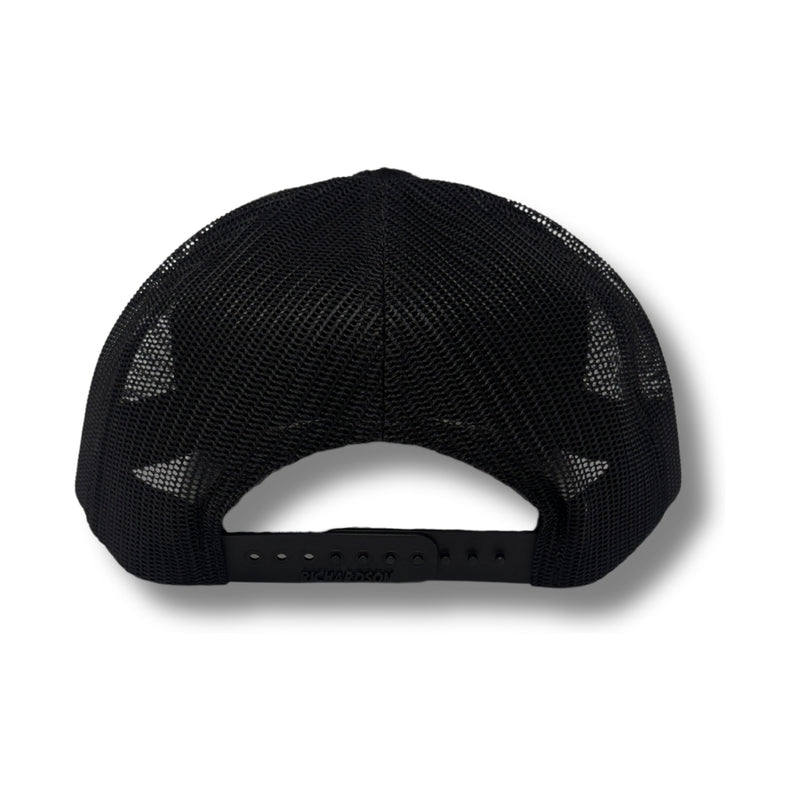 Back view of Blacked Out Cactus Stated Hat in Black Camo featuring an adjustable snapback closure and matching camo mesh panels