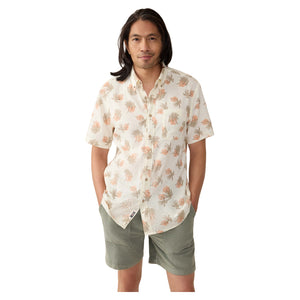 Front view of Faherty Breeze Shirt in Sunlit and Waves featuring a relaxed button-up silhouette, breathable lightweight fabric, and tonal stripe pattern
