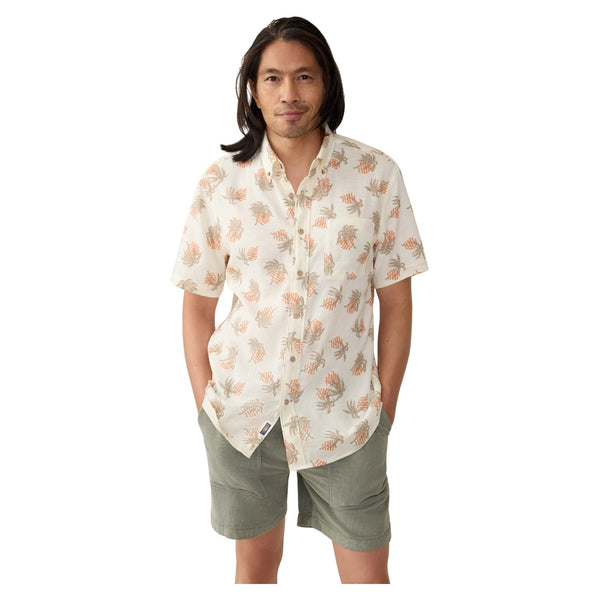 Front view of Faherty Breeze Shirt in Sunlit and Waves featuring a relaxed button-up silhouette, breathable lightweight fabric, and tonal stripe pattern