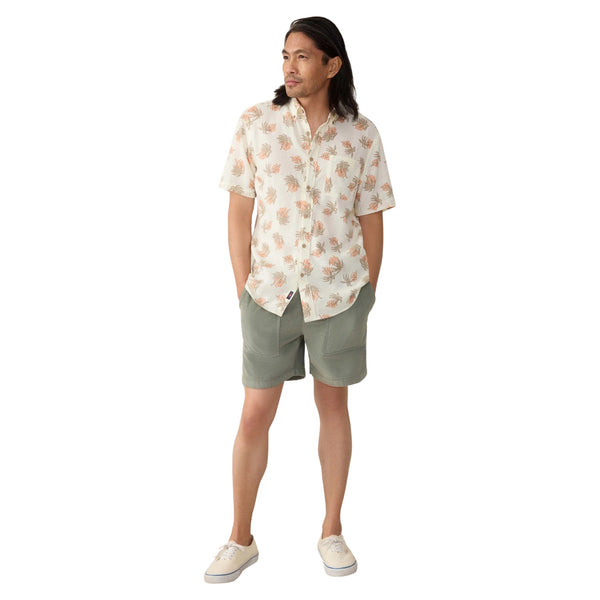 Front view of Faherty Breeze Shirt in Sunlit and Waves featuring a relaxed button-up silhouette, breathable lightweight fabric, and tonal stripe pattern