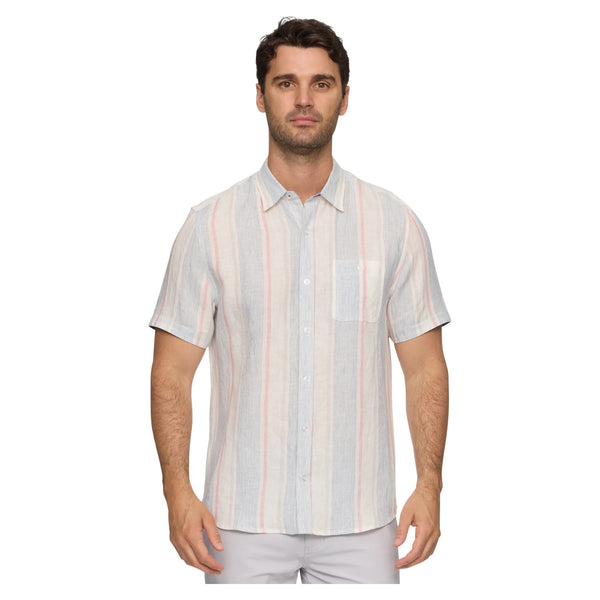 BRENT SS STRIPE LINEN BLEND SHIRT - Rooster 