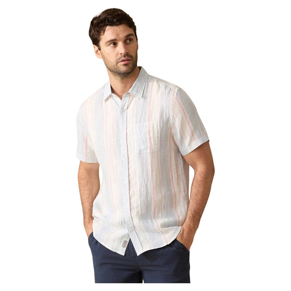BRENT SS STRIPE LINEN BLEND SHIRT - Rooster 