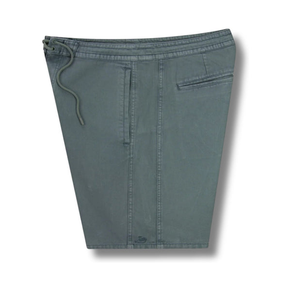 Side view of Jetty Bristol Hybrid Walkshort in Storm showing mid-thigh length and clean side seam