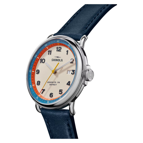 Canfield Model C56 3HD 43mm, Navy Leather Strap - Rooster 