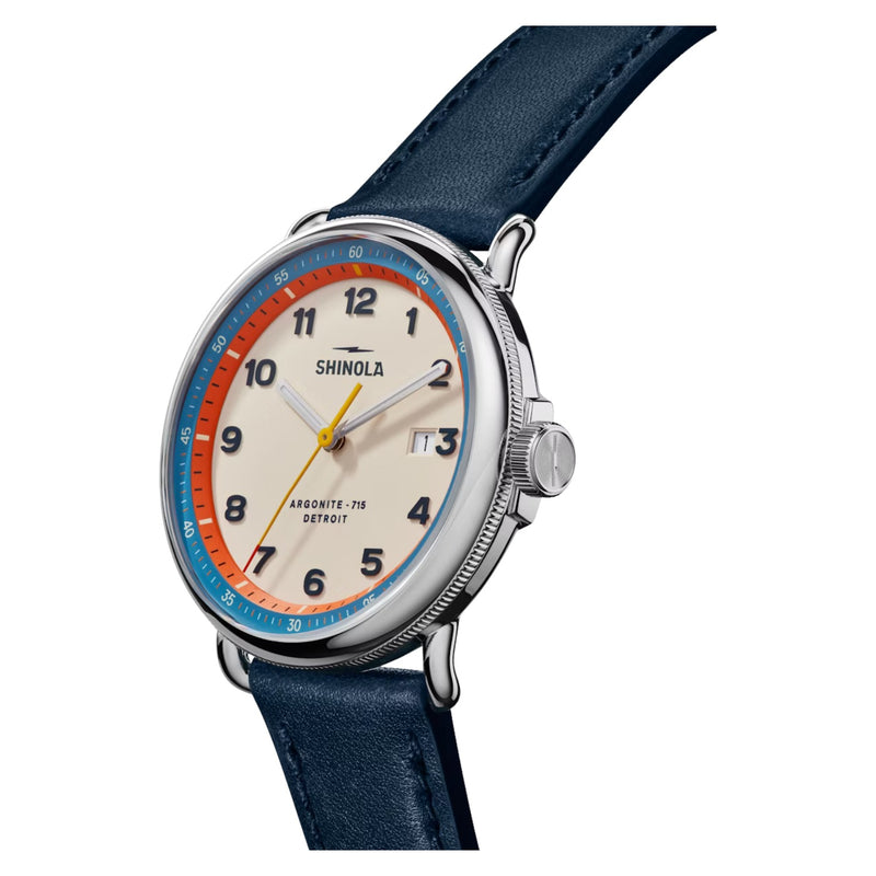 Canfield Model C56 3HD 43mm, Navy Leather Strap - Rooster 
