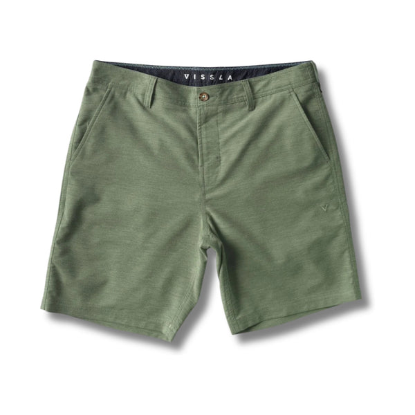 Front view of Vissla Canyons Walk Short in vintage green– Rooster